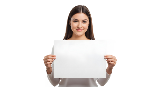 Woman Holding Blank White Board for Message Display Business Presentation or Marketing Campaign Announcement, png - Powered by Adobe