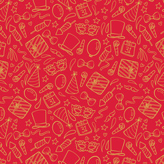 New Year, Birthday party or any celebration concept vector seamless pattern Doodle style party texture Wallpaper wrapping paper background, card or banner template or textile prints or else