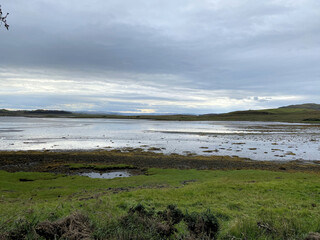 A view of the Isle of Mull in Scotland on a cloudy day