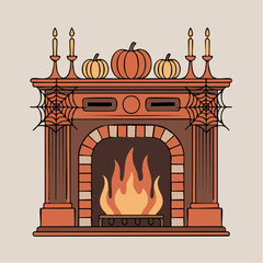 Vintage Halloween Fireplace Decor Vector
