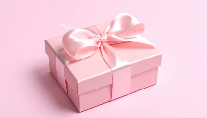 Fototapeta premium Elegant pink gift box with satin ribbon bow on a soft pastel background, perfect for celebrations, holidays, and special occasions.