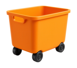 Spacious rolling storage bin with a durable handle for organizing toys in a child's room.