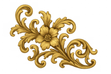 Golden floral baroque ornament with elegant filigree and acanthus scrolls, decorative vintage botanical design element