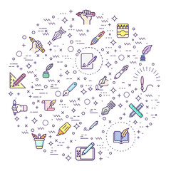 Simple Set of Pen and Pencil Related Vector Line Illustration. Contains such Icons as quill pen, marker pen, stationery, writing, literature, pen nib symbols And Other Elements.
