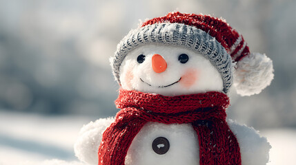 Snowman with Red Scarf and Hat
