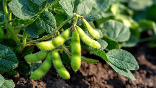 Close-Up Of Fresh Green Bean Pods Clustering On A Bushy Plant With Bright Green Leaves In A Sunlit Garden Bed Rich Soil Damp Earth And Natural Outdoor Lighting