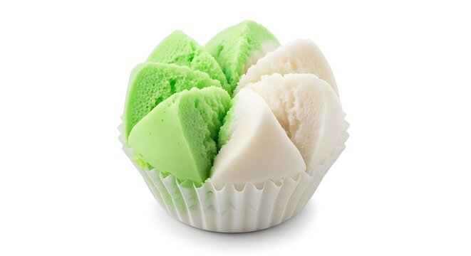 Photorealistic bolu kukus Indonesian steamed sponge cake isolated on white background, perfect for bakery packaging, traditional dessert menu, and food advertisement