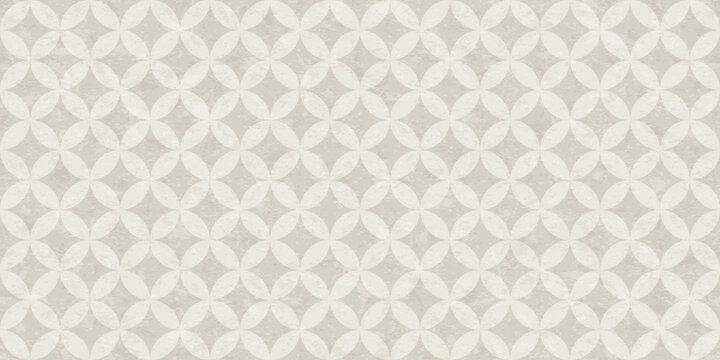 Fototapeta Retro seamless pattern with circles and diamonds shapes. Background of vintage stone floor or plaster wall with abstract geometric pattern with grey overlapping circles, vector illustration