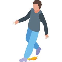 A Man in Gray Shirt and Blue Pants Walking on a Transparent Background With a Fallen Leaf Under His Foot