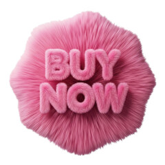 Pink plush lips with buy now text isolated on transparent background