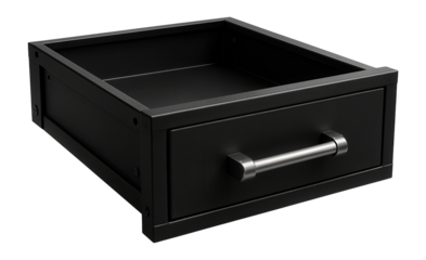 Heavy-duty metal drawer for garage workbench cabinets, reinforced for durability.