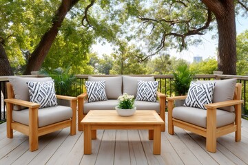 Obraz premium Outdoor patio furniture set on elevated deck
