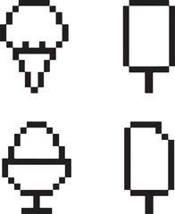 Isolated Ice Cream Icon Set, Black Pixel Art, Sweet Dessert and Popsicle Symbol, Minimal Vector, Retro Pixel Ice Cream Icon, Cone and Frozen Treat Pexels Style