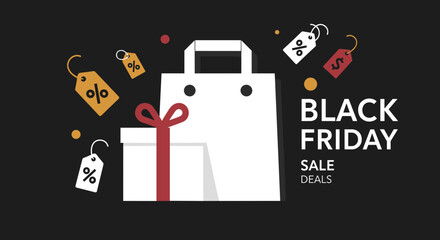 Black Friday shopping deals concept Graphic illustration with gift box and tags
