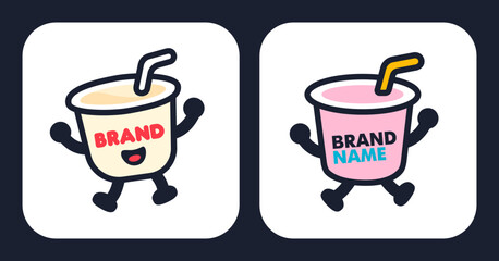 Happy Smoothie or Yogurt Drink Mascot Logo Icons - Vibrant Flat Design Characters for Beverage Company Marketing.