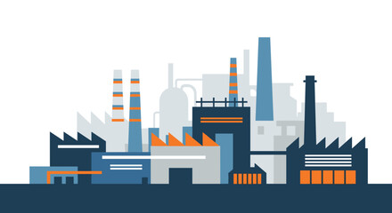 Modern flat design illustration of a manufacturing plant or industrial area