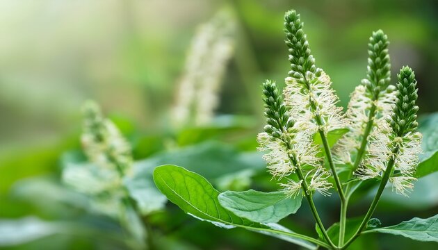 Chenopodium Album Wild Spinach Flowers And Leaves Closeup Selective Focus
