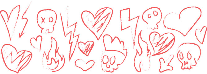 Charming hand-drawn hearts and cute characters with pastel paint background fun