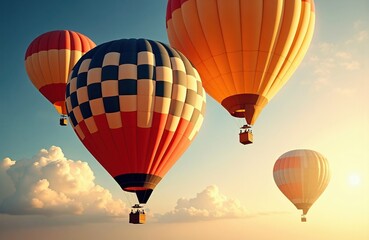 Obraz premium Colorful hot air balloons floating in the sky during sunset
