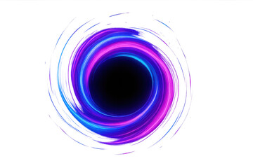 Light vortex forming an abstract swirling tunnel, displaying electric blue and purple energy against a transparent background