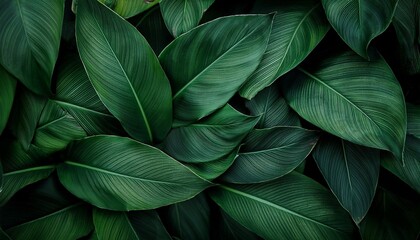 Obraz premium Dark Green Leaf Texture Natural Green Leaves Using As Nature Background Black Wallpaper Or Tropical Leaf Cover Page