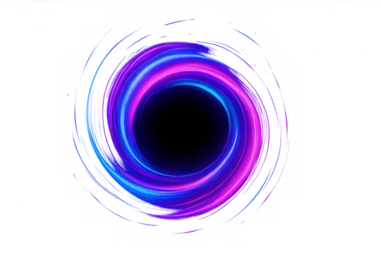 Light vortex forming an abstract swirling tunnel, displaying electric blue and purple energy against a transparent background