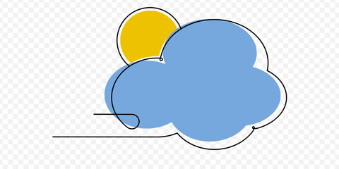 Continuous one line drawing sky. Single line cloud with sun