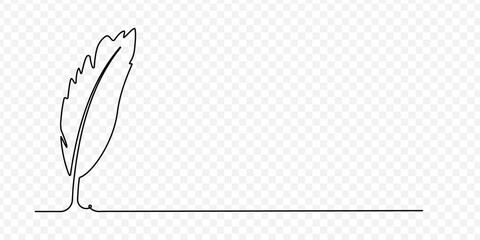 Bird feather line art style. Single line feather 