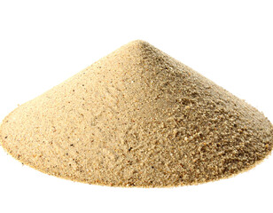 Symmetrical Cone-Shaped Pile of Sand Isolated on White, abstract texture and shape