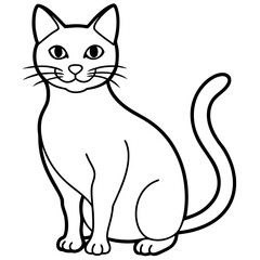 Obraz premium Simple line drawing of a white cat sitting gracefully isolated on white background