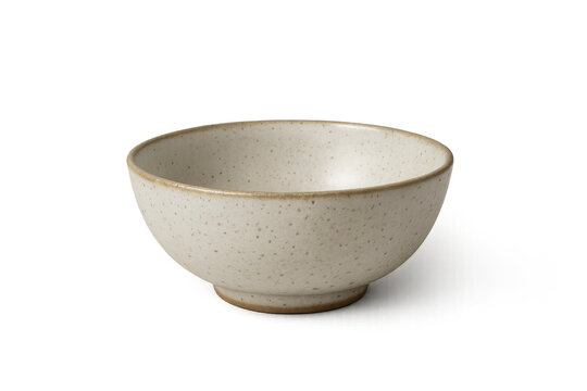 Speckled beige ceramic bowl for food and kitchen. Empty rustic tableware with a transparent background
