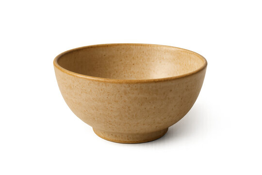Ceramic bowl showing a rustic texture and earth tone color, essential kitchenware for serving food, with transparent background