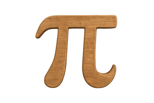 Wooden pi symbol (π) on a transparent background, depicting mathematics, geometry, and education concepts
