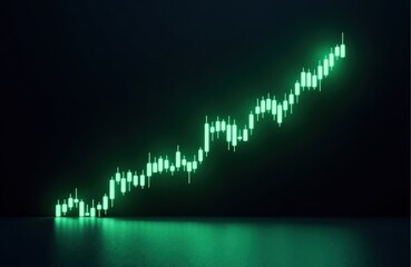Fototapeta premium A digital financial chart showing an upward trend with green candlesticks indicating growth