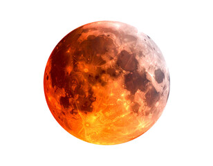 Blutmond isoliert auf weißem Hintergrund – Freisteller, transparent, Vollmond mit rötlichem Schimmer