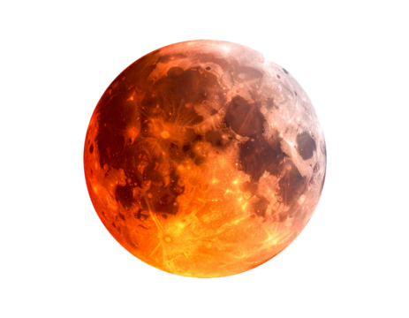 Blutmond isoliert auf weißem Hintergrund – Freisteller, transparent, Vollmond mit rötlichem Schimmer