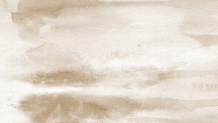 Beige Watercolor Wash on Paper Texture. Vintage Grainy Textured Horizontal Artistic Backdrop