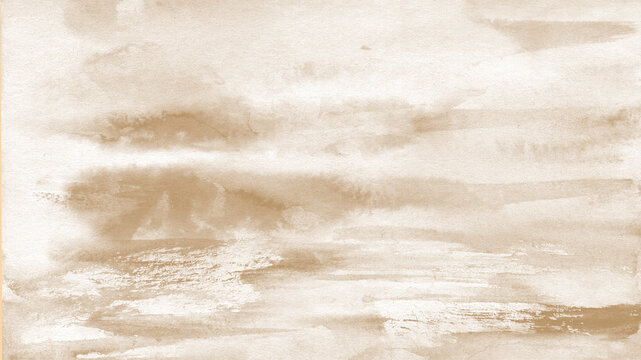 Beige Watercolor Wash Texture Background. Vintage Grainy Horizontal Textured Artistic Backdrop