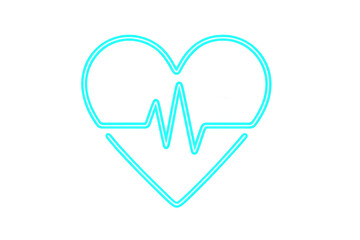 Heart symbol with an ecg pulse line in a bright neon cyan glow, representing cardiology, healthcare, and vital signs