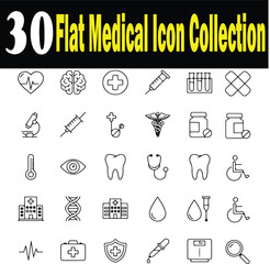30 Flat Medical Icon Collection | Healthcare and Hospital Line Icons Set