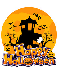 Happy Halloween Castle Black Moon Orange