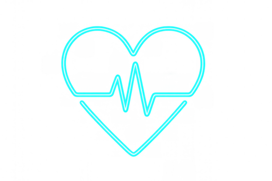 Heart symbol with an ecg pulse line in a bright neon cyan glow, representing cardiology, healthcare, and vital signs - Powered by Adobe