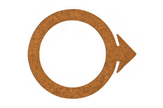 Rusty circular arrow symbol representing refresh, reload, recycle, loop, and repetition on transparent background