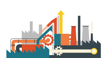 Obraz premium Production concept Factory machinery pipes gears and upward arrows representing growth