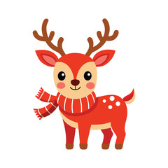 Reindeer With Red Nose And Scarf On White Background