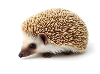 A cute hedgehog snuggled up with a realistic fur texture, isolated on a white background.