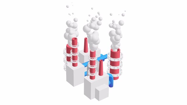Industrial building factory facility power plant with smoke from chimney 3d render animation available in FullHD and 4K video