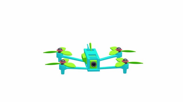 FPV Tactical Drone Flying Loop - 3D animation isolated on white background. Remote control air drone. Pink Dron flying with action video camera.