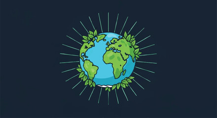 Earth with green leaves illustration, symbolizing global environmental protection, sustainability, and ecological harmony for a thriving planet