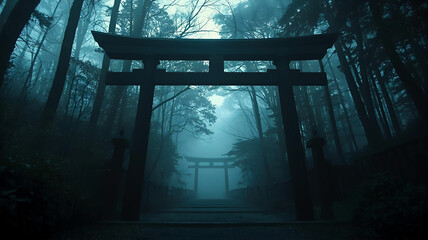 ダークな日本の神社の鳥居